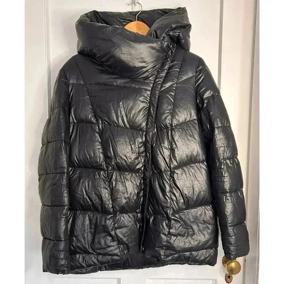 Donna Karan Black Down Puffer with Large  Collar/Hood Neckline M/L - Picture 5 of 16